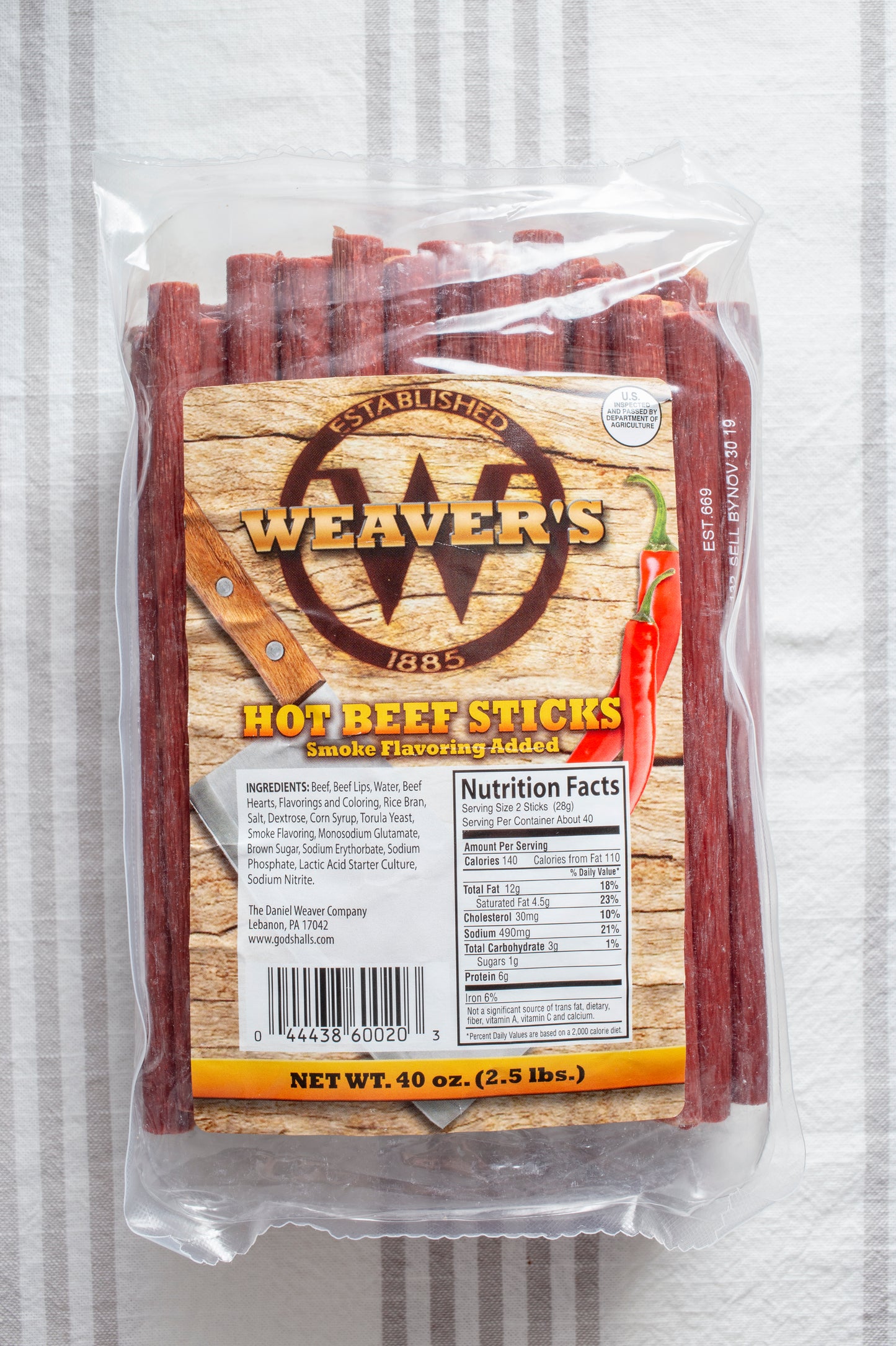 Daniel Weaver's Mild Beef Sticks - 2.5 lbs